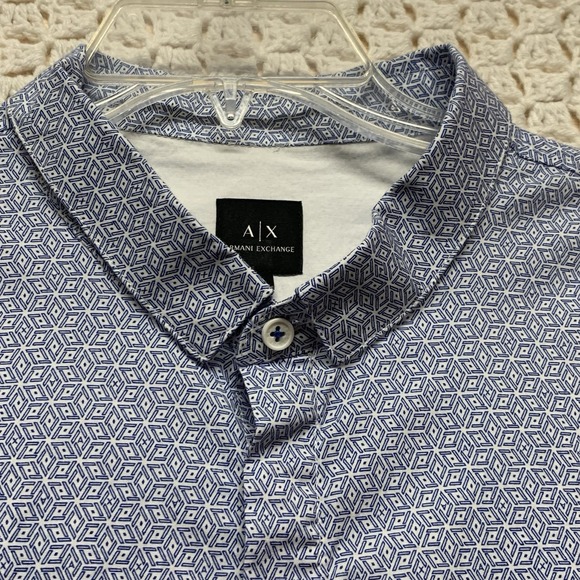 Armani Exchange A|X Men's Shirt XXL Slim Fit Blue/white Cotton Blend Geometric - Picture 1 of 10
